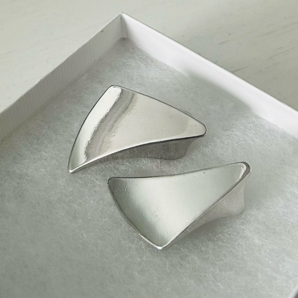 Yves Saint Laurent Silver Geometric Clip-On style pierced Earrings Vintage - Picture 10 of 15